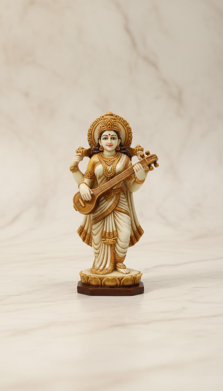 Resin Saraswati idol with ivory detail