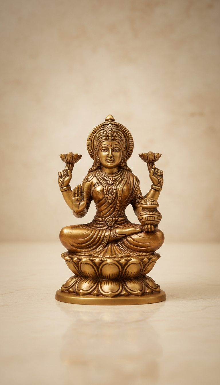 Brass Lakshmi idol with antique finish