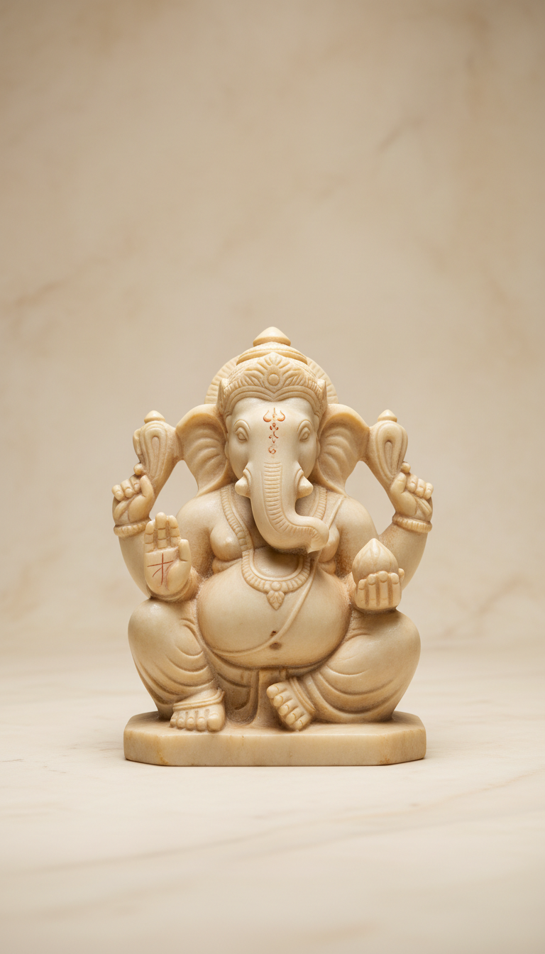 Marble Ganesha idol with hand-carved motifs