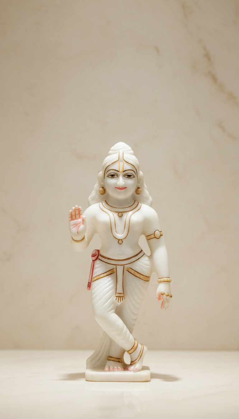 Marble Krishna idol with flute inlay