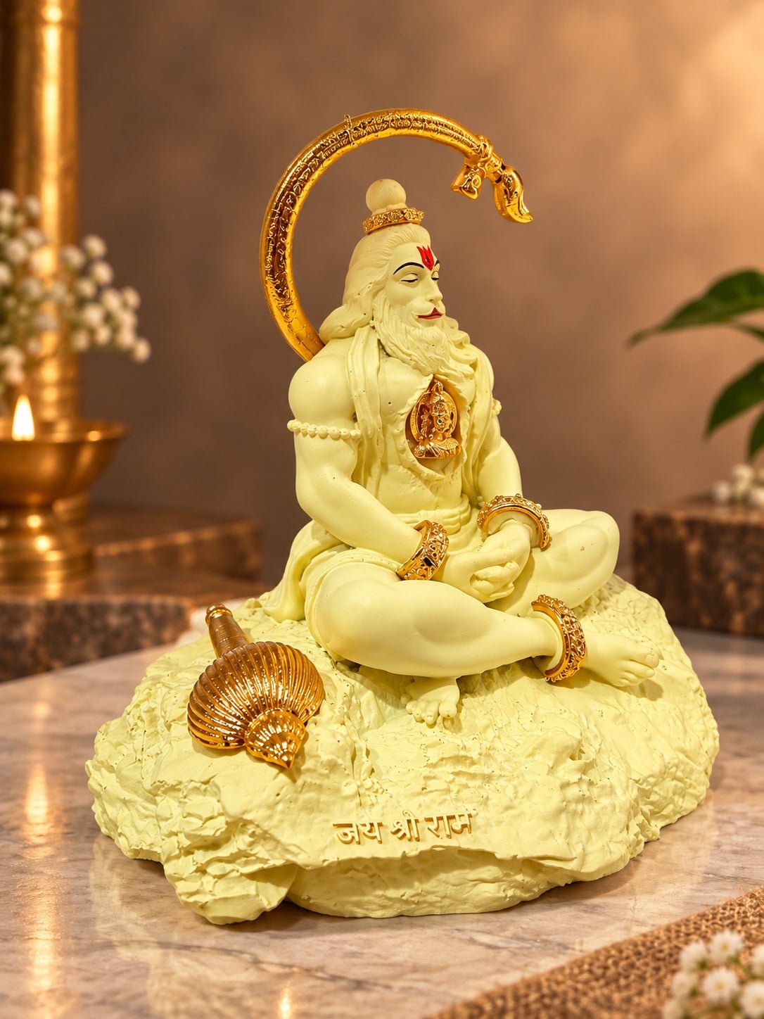 Golden Tail Hanuman Idol | Ivory & Orange - Ishvara Art