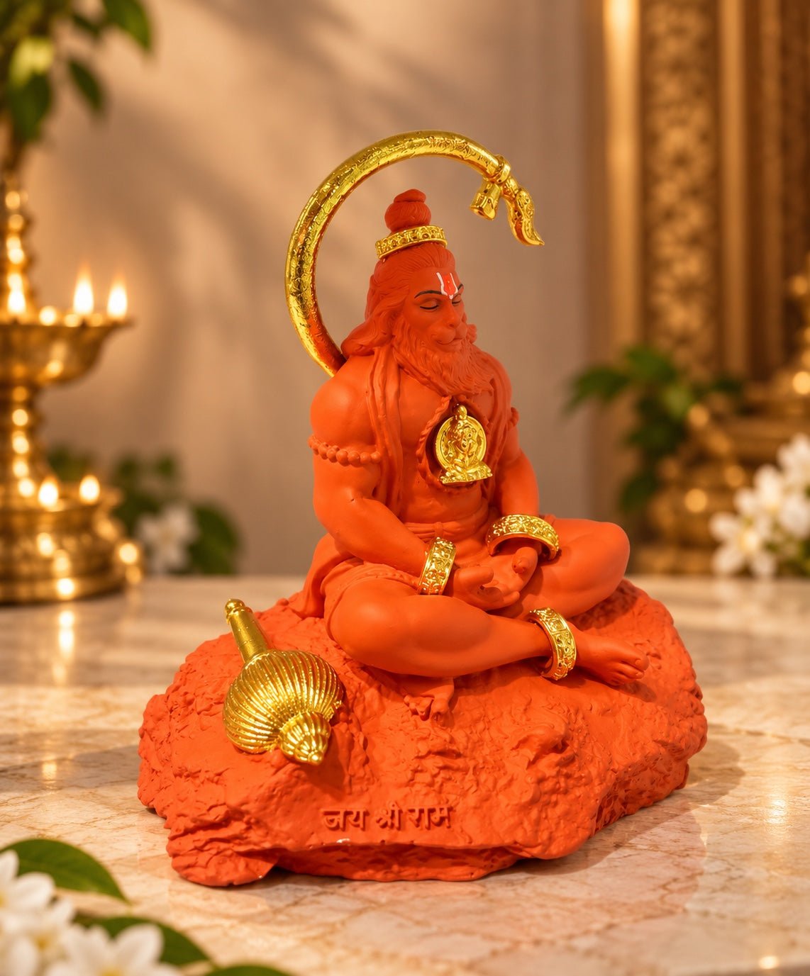 Golden Tail Hanuman Idol | Ivory & Orange - Ishvara Art