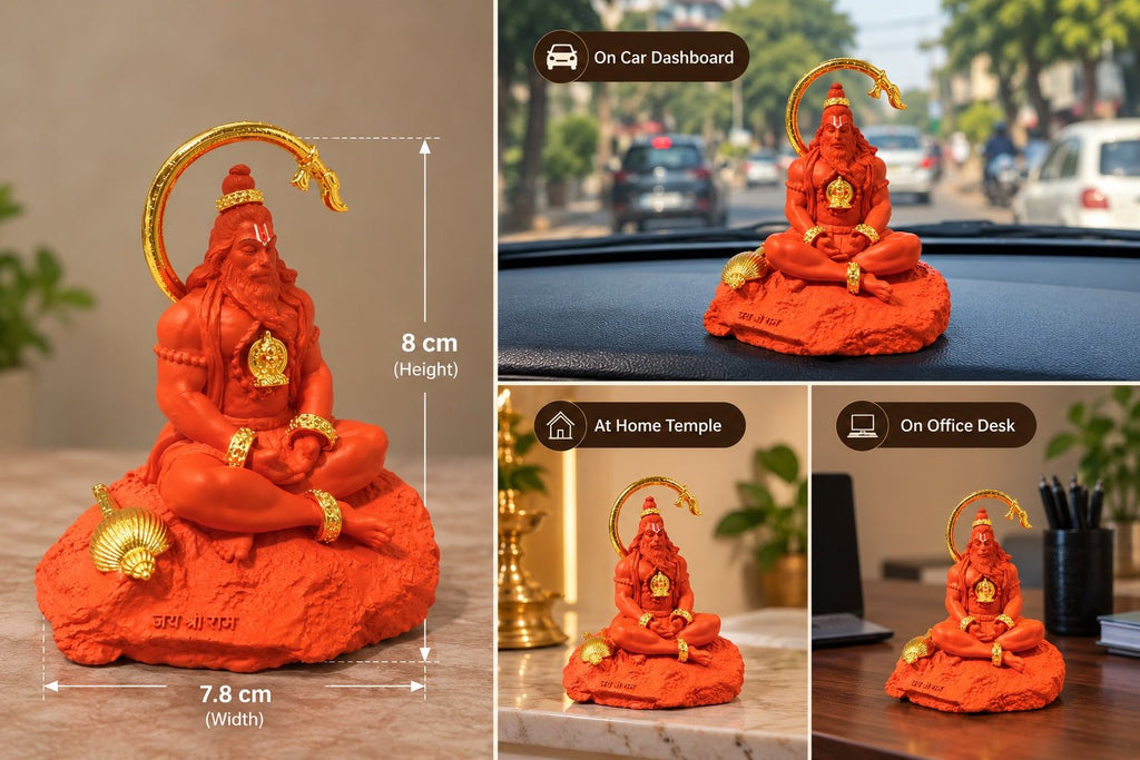 Golden Tail Hanuman Idol | Ivory & Orange - Ishvara Art