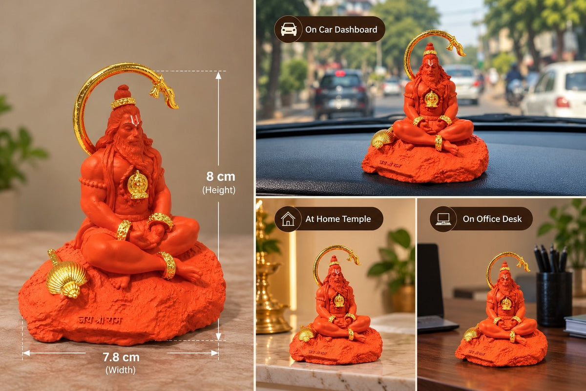 Golden Tail Hanuman Idol | Ivory & Orange - Ishvara Art