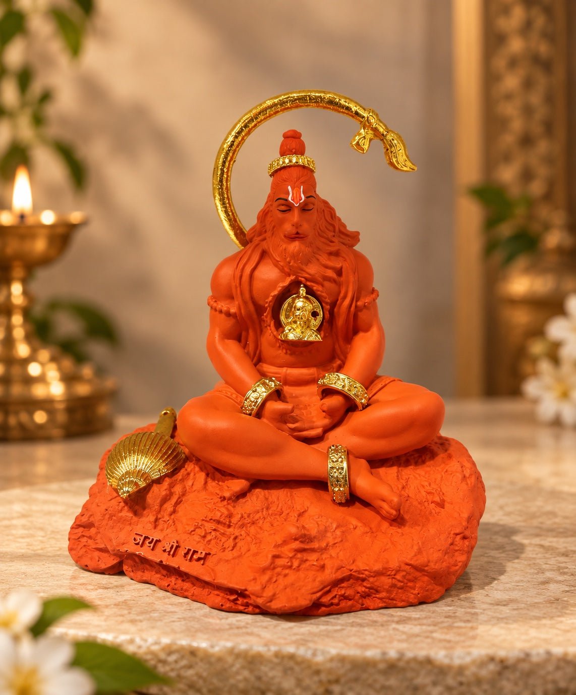 Golden Tail Hanuman Idol | Ivory & Orange - Ishvara Art