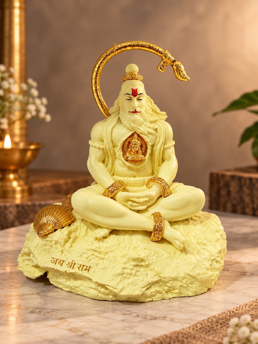 Golden Tail Hanuman Idol | Ivory & Orange - Ishvara Art