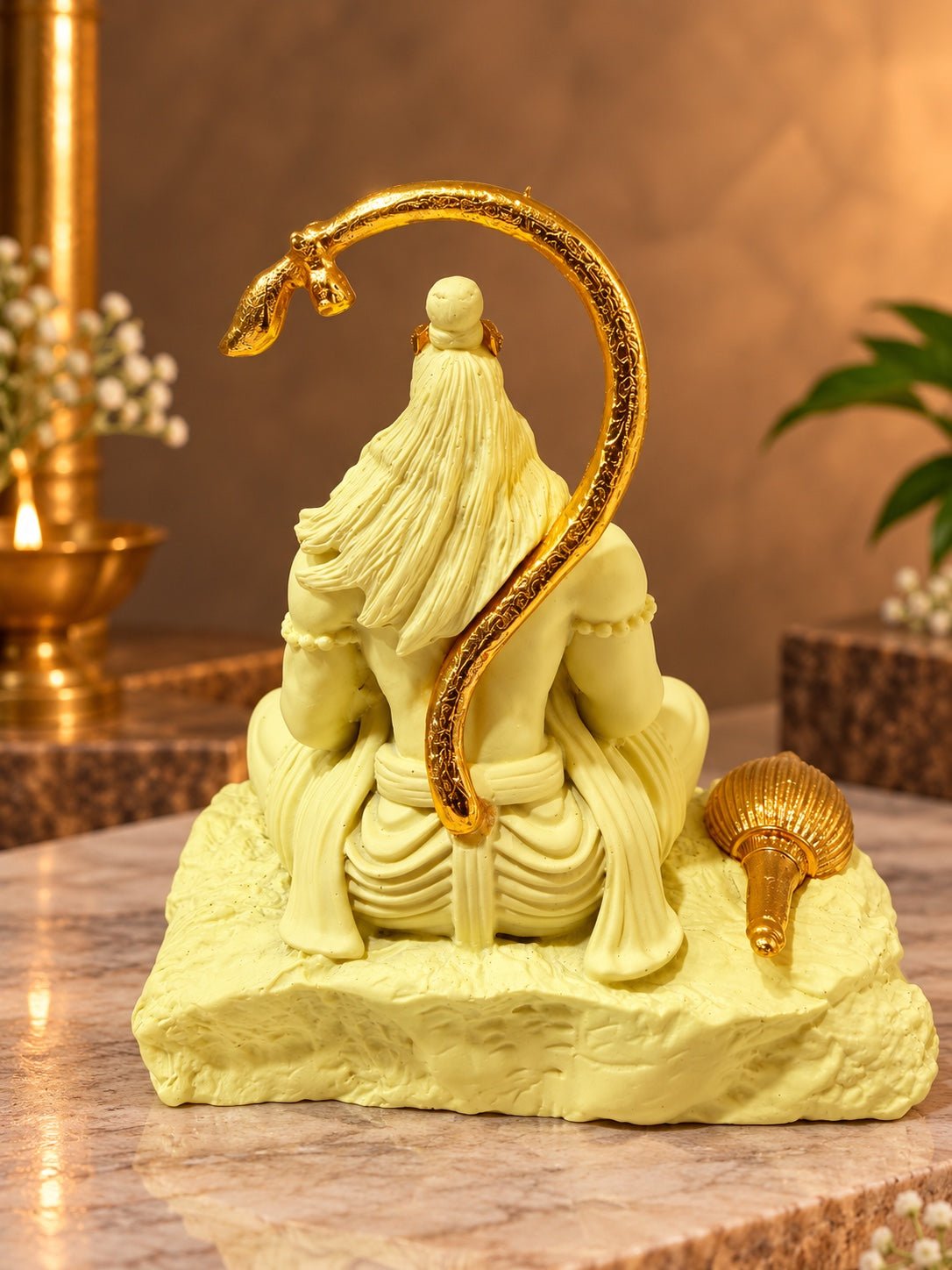 Golden Tail Hanuman Idol | Ivory & Orange - Ishvara Art