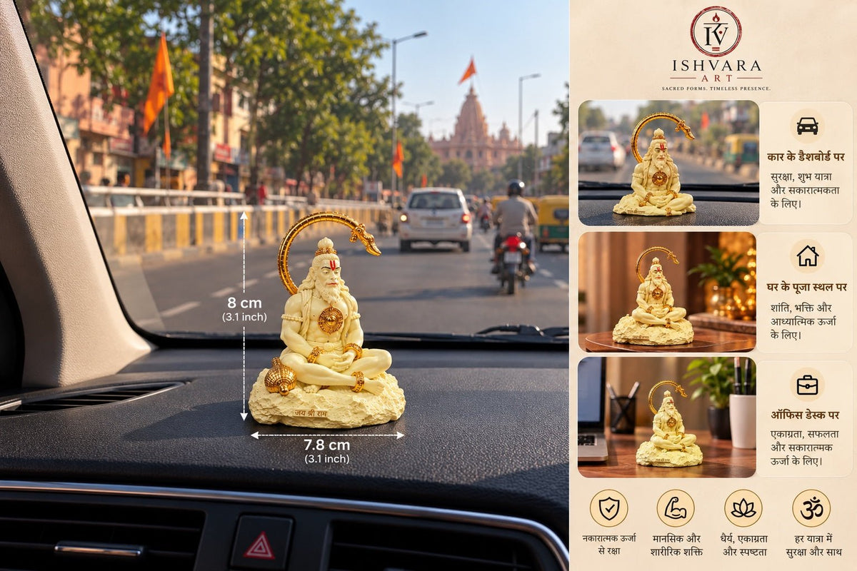 Golden Tail Hanuman Idol | Ivory & Orange - Ishvara Art