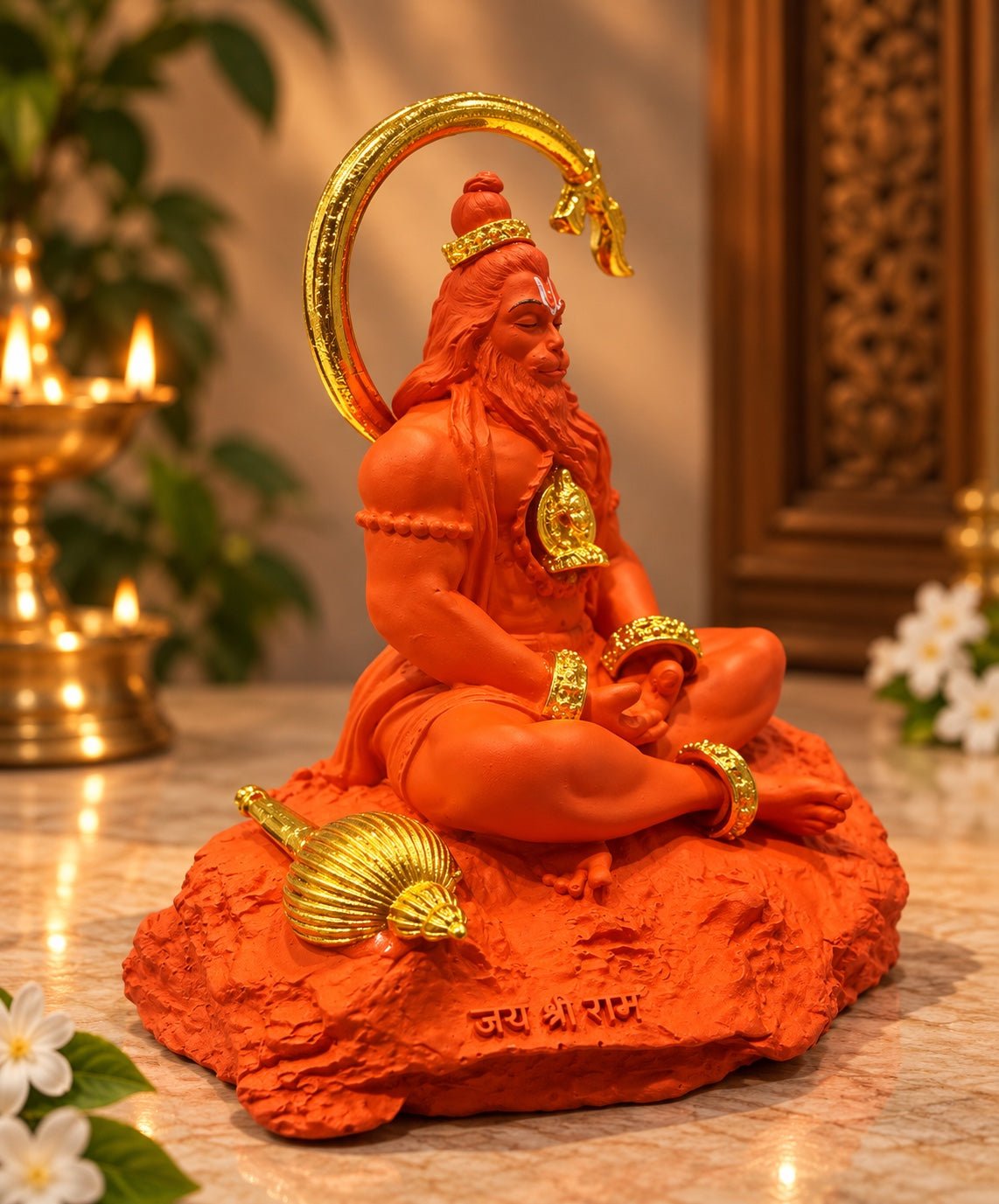 Golden Tail Hanuman Idol | Ivory & Orange - Ishvara Art